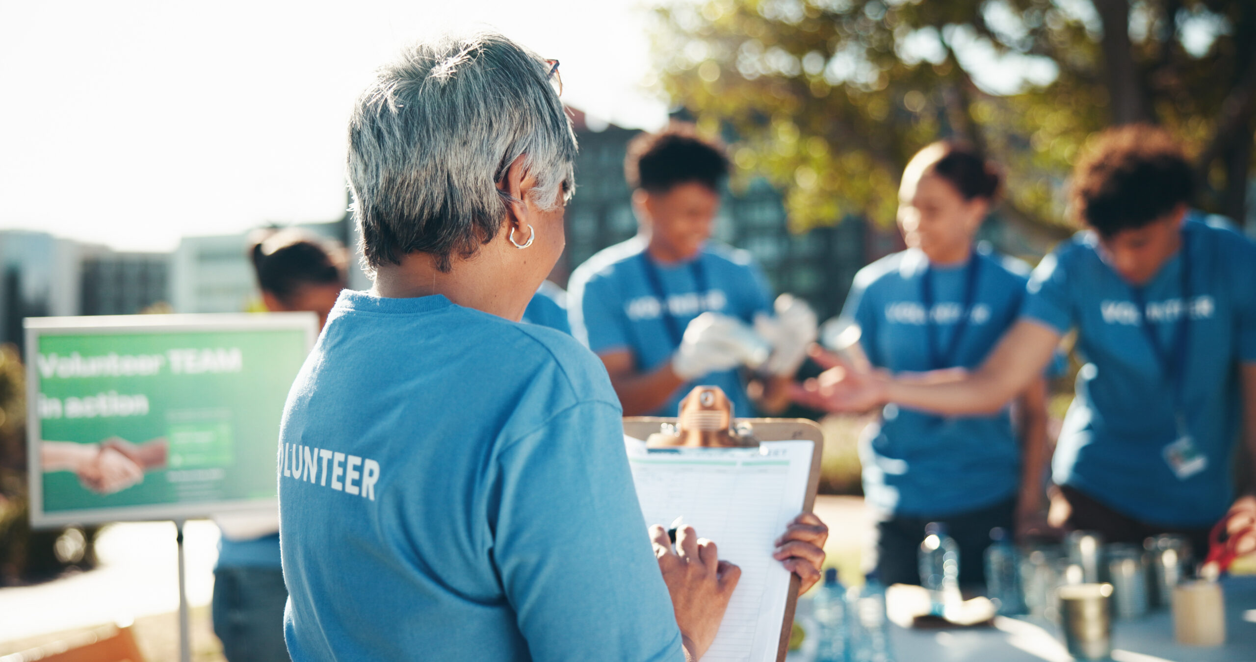 Checklist, volunteer and program as group for community service, project or nonprofit initiative. F.